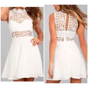 Lulu’s Elora White Lace Skater Mini Dress Size Small